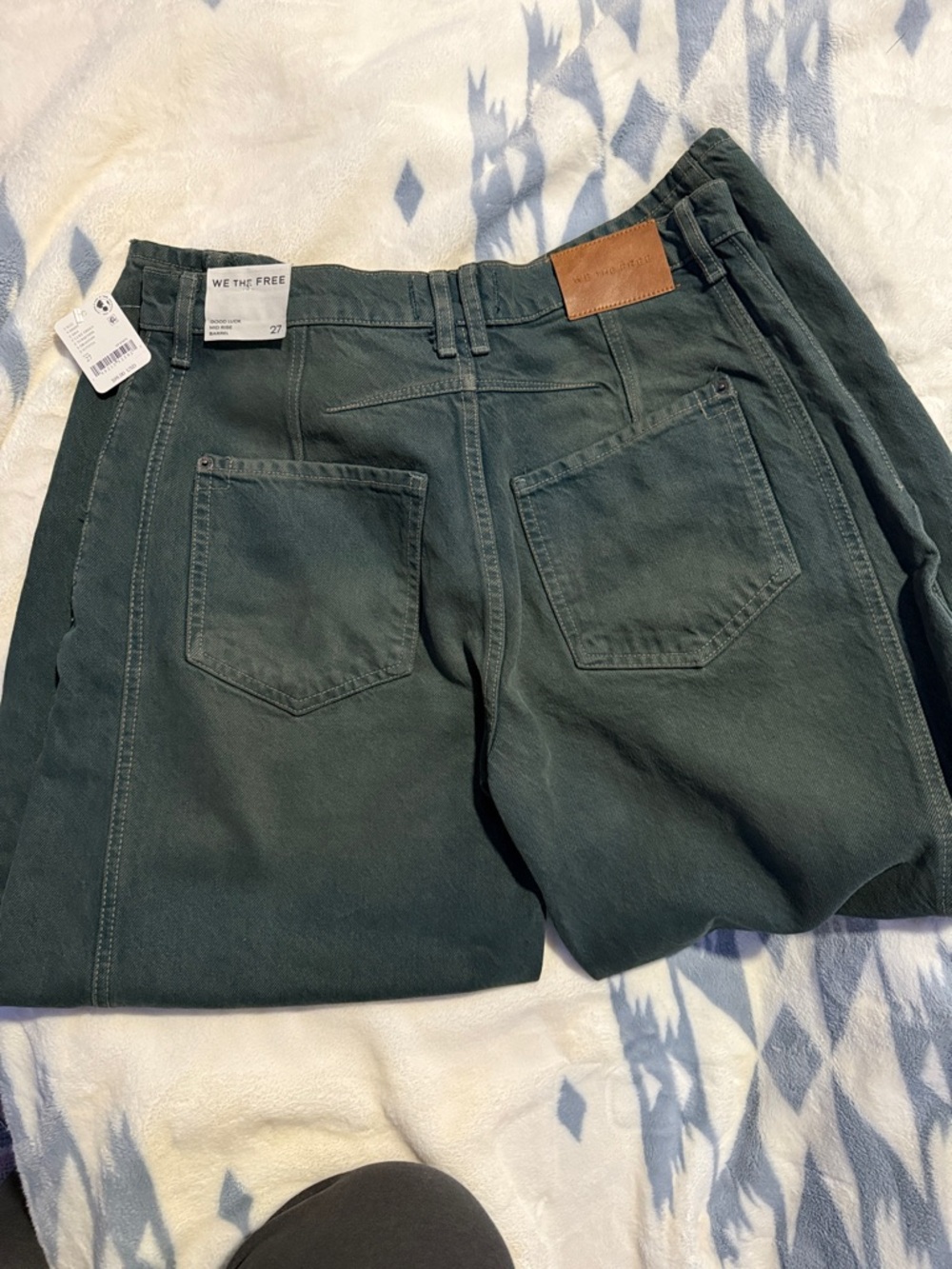 We The Free Women's Teal Barrel Jeans - Picture 3 of 5